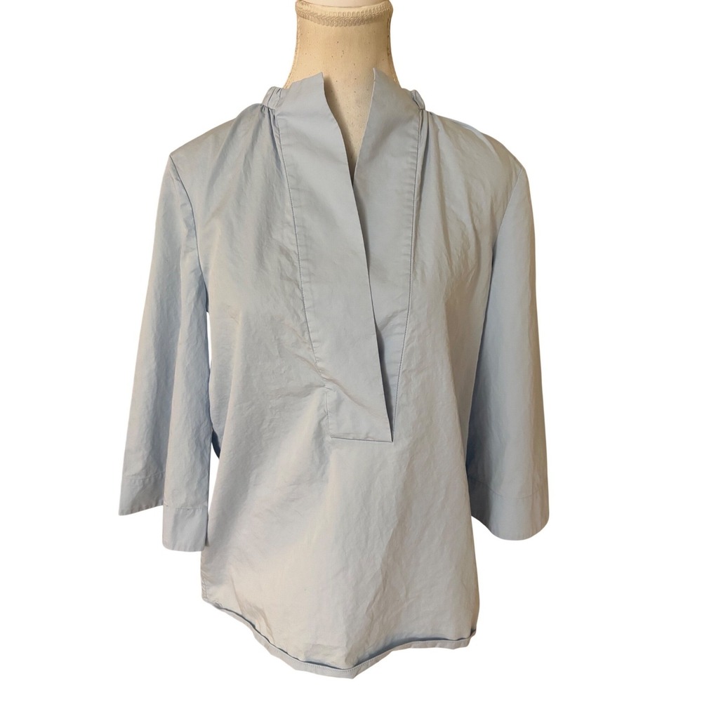 TIBI Blue Cotton 3/4 Sleeves V‎ Neck Size 0